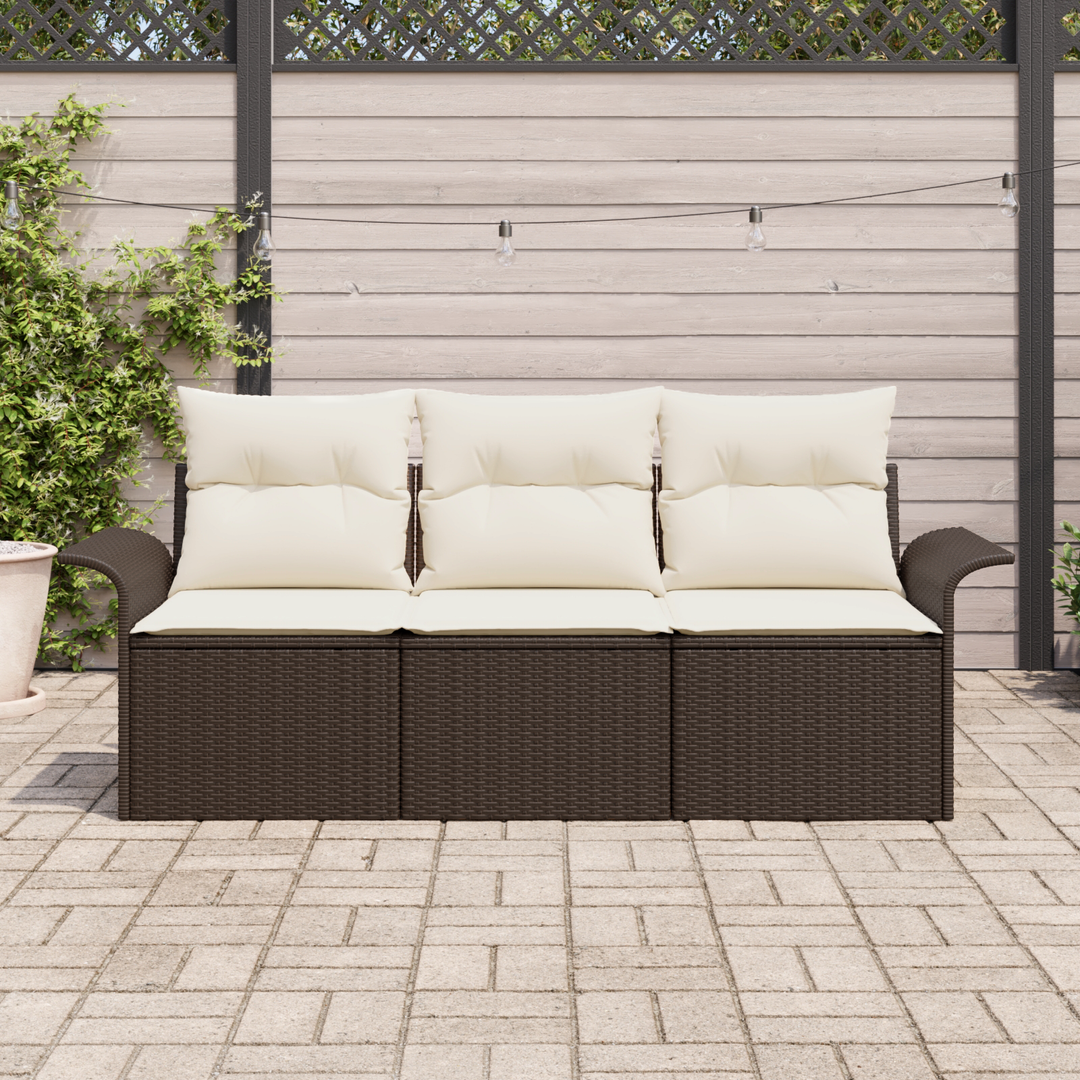 Sofa Sæt med pude 3 pcs Brun og Creme polyrattan