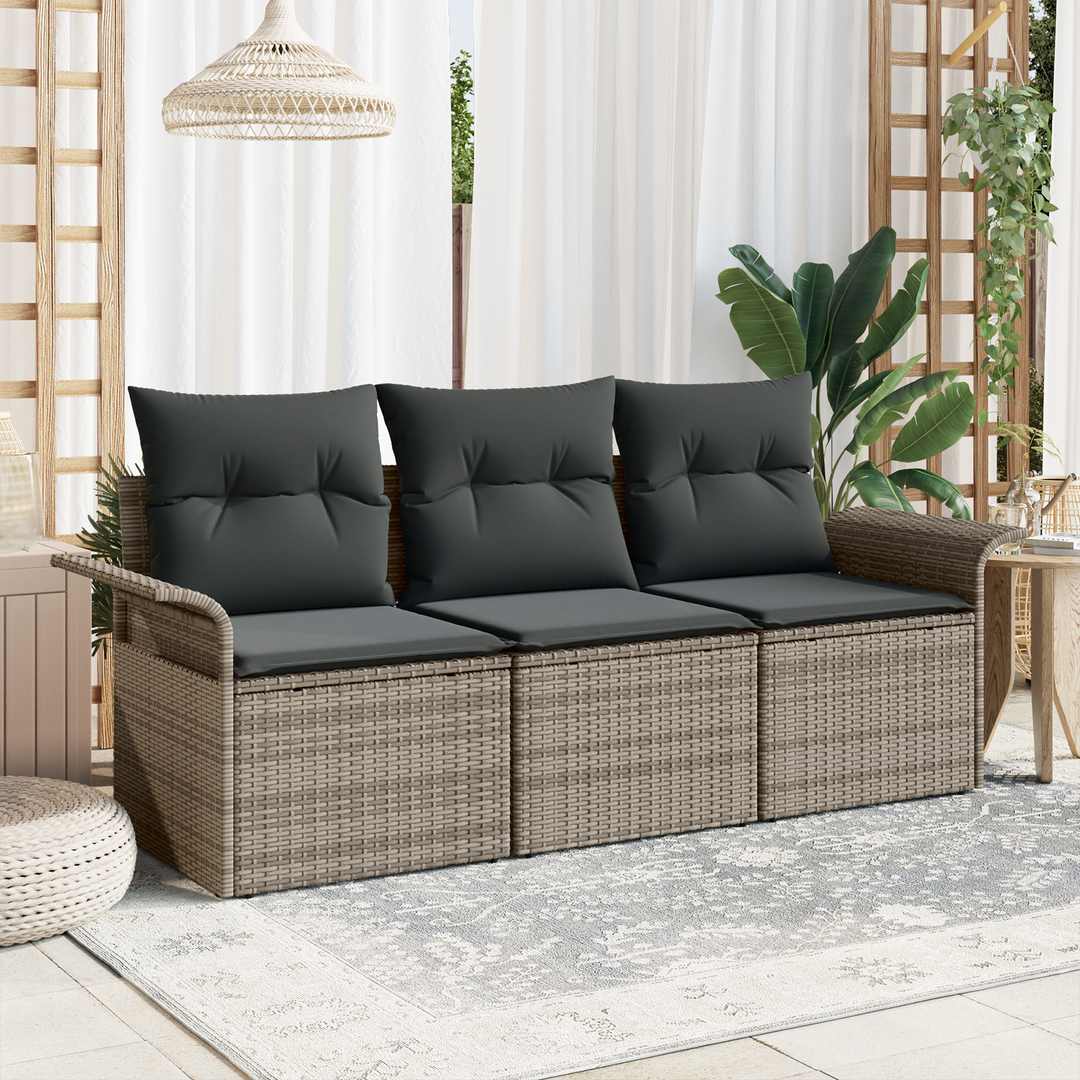 Sofa Sæt med pude 3 pcs Grå polyrattan