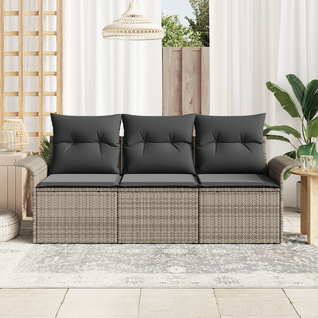 Sofa Sæt med pude 3 pcs Grå polyrattan