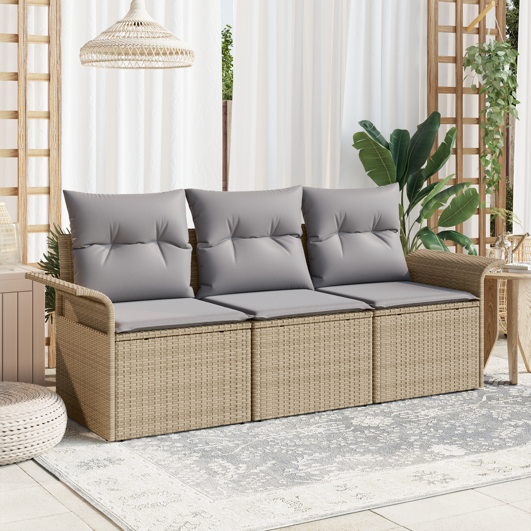 Sofa Sæt med pude 3 pcs Beige og grå polyrattan