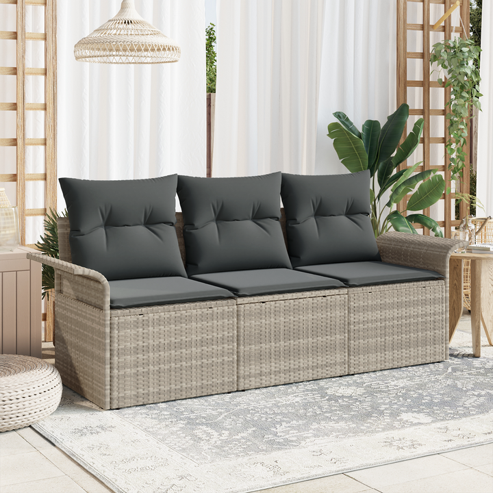 Sofa Sæt med pude 3 pcs Grå polyrattan