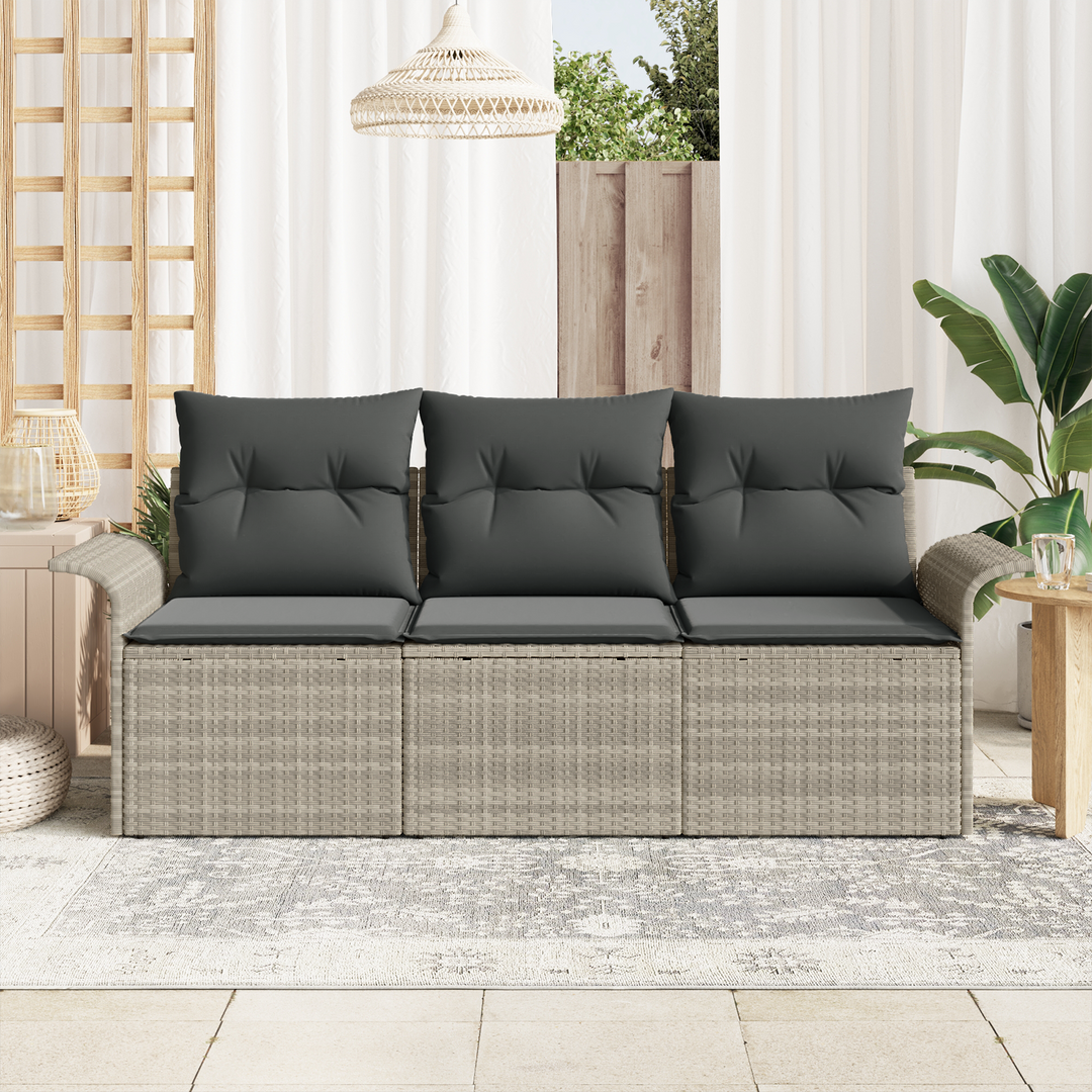 Sofa Sæt med pude 3 pcs Grå polyrattan