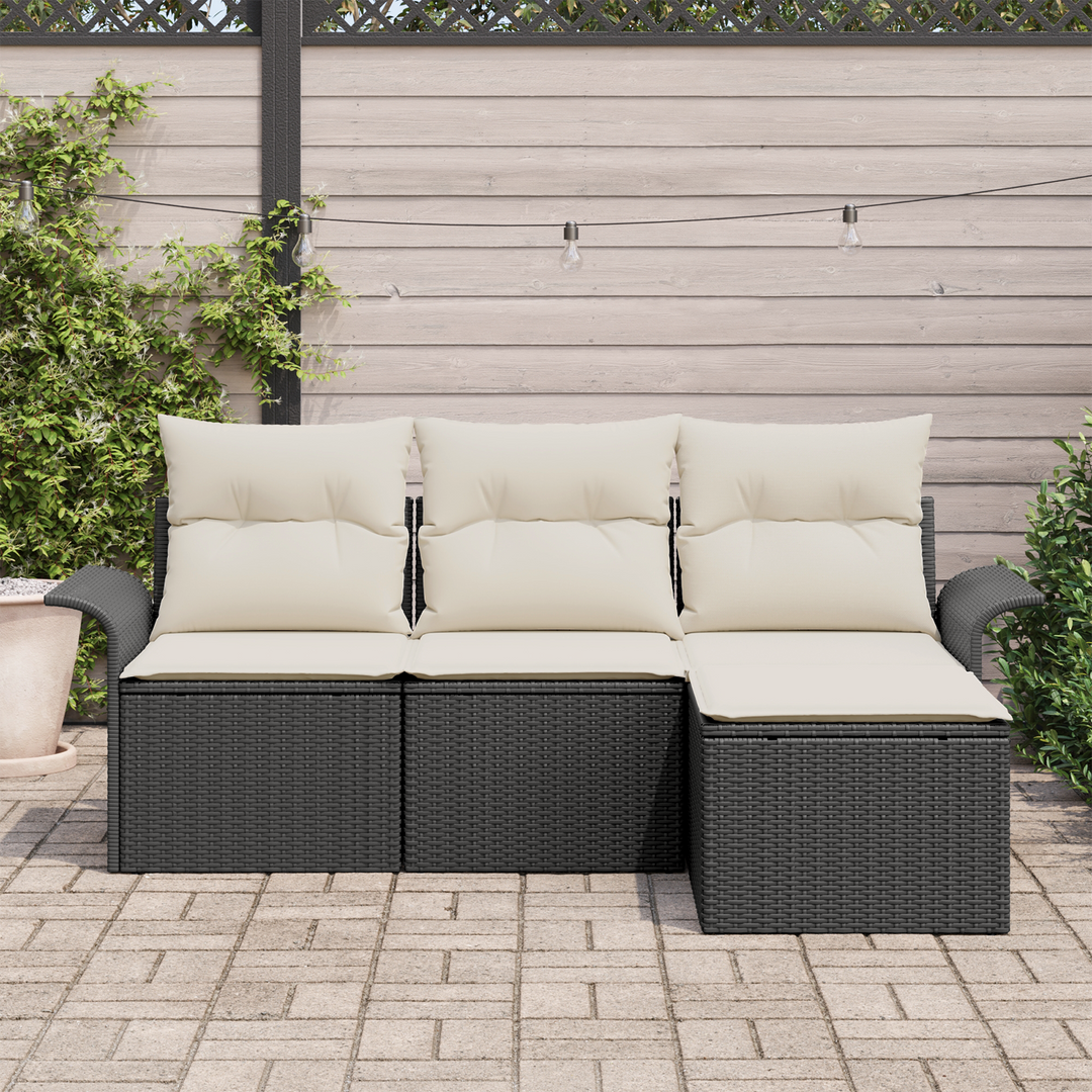 Sofa Sæt med pude 4 pcs Sort og Cream polyrattan