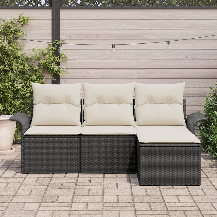 Sofa Sæt med pude 4 pcs Sort og Cream polyrattan