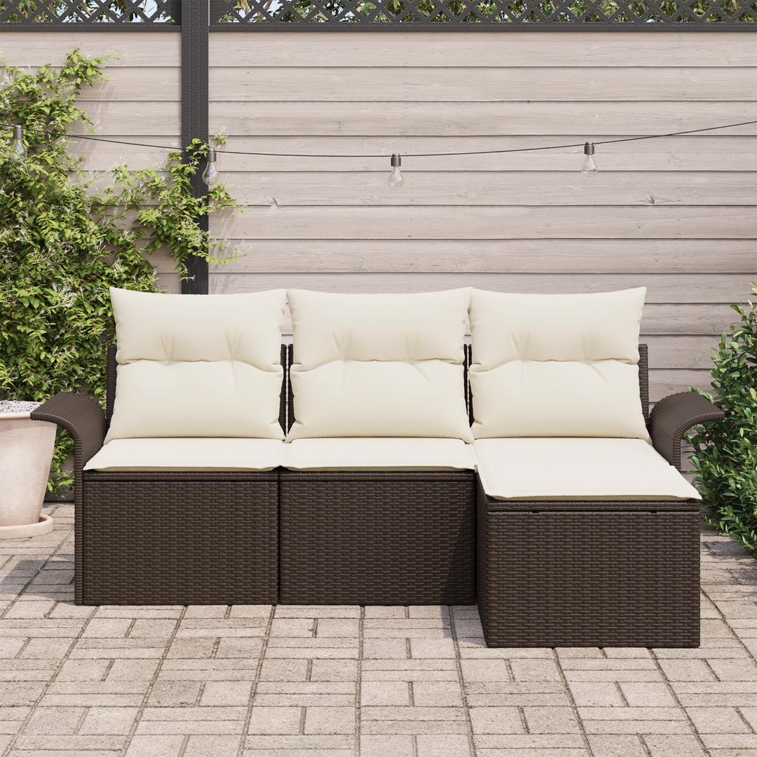 Sofa Sæt med pude 4 pcs Brun og Creme polyrattan