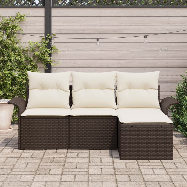 Sofa Sæt med pude 4 pcs Brun og Creme polyrattan