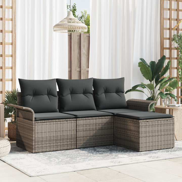 Sofa Sæt med pude 4 pcs Grå polyrattan