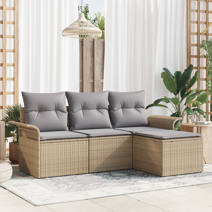 Sofa Sæt med pude 4 pcs Beige polyrattan