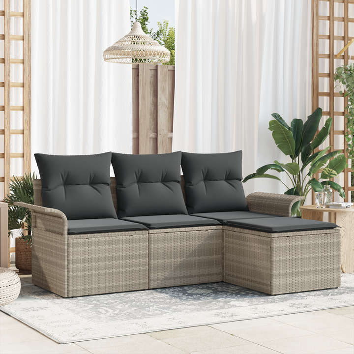 Sofa Sæt med pude 4 pcs Grå polyrattan