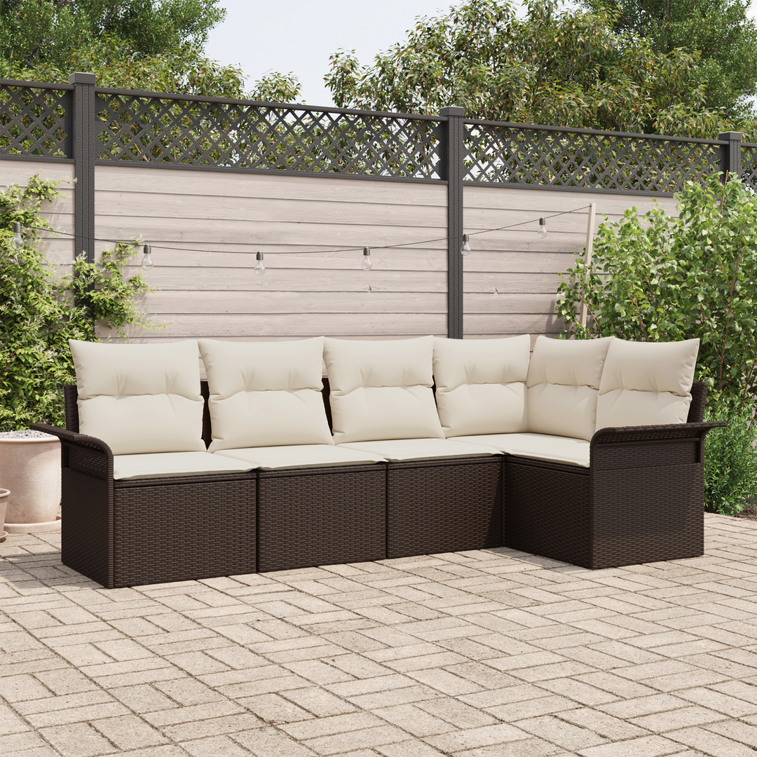 Havesofa Sæt med pude 5 pcs Brun polyrattan