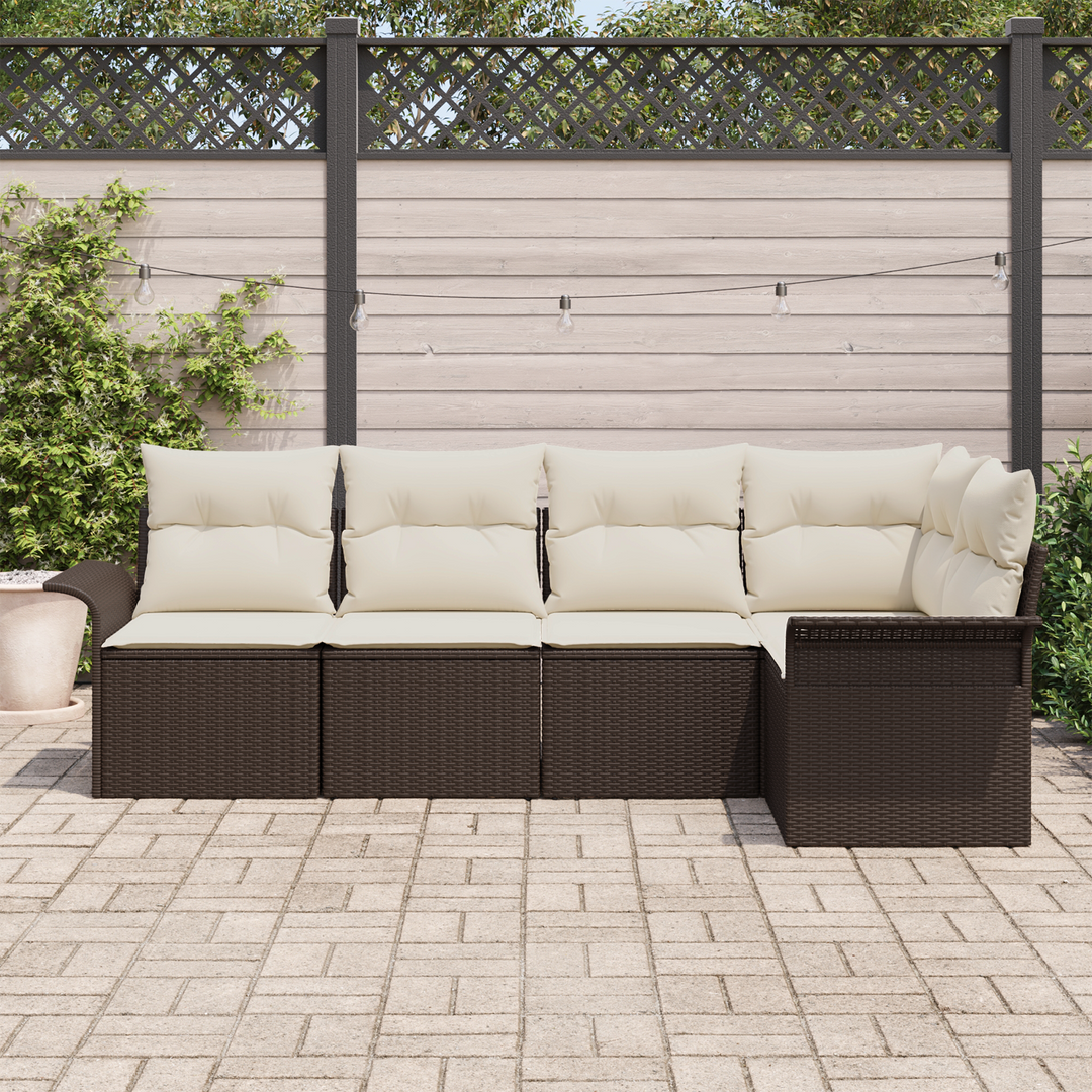 Havesofa Sæt med pude 5 pcs Brun polyrattan