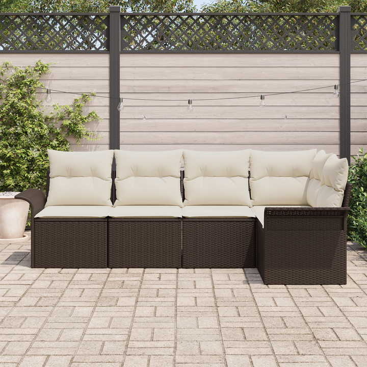 Havesofa Sæt med pude 5 pcs Brun polyrattan