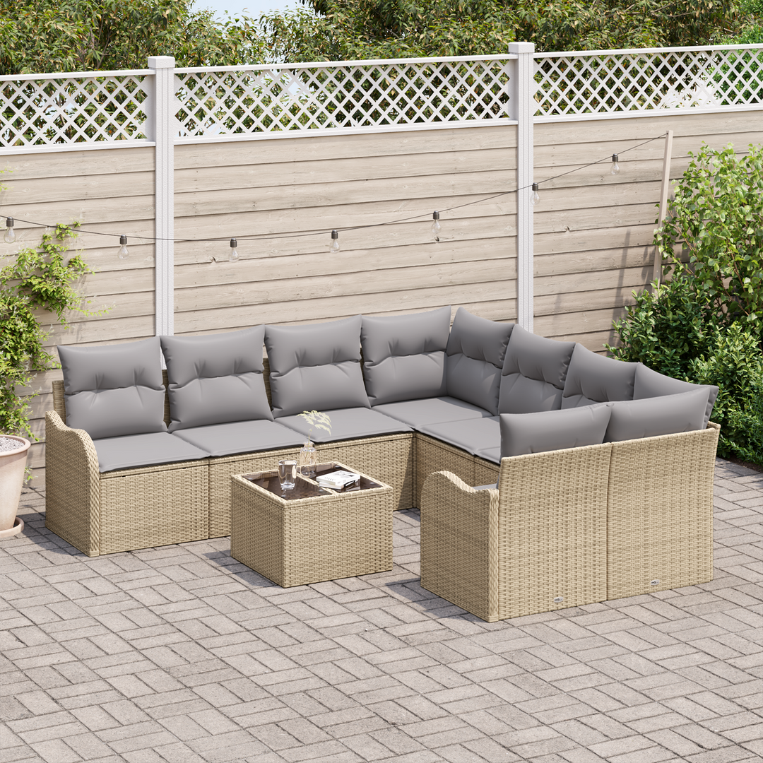 Havesofa Sæt med pude med opbevaring 9 pcs Beige polyrattan
