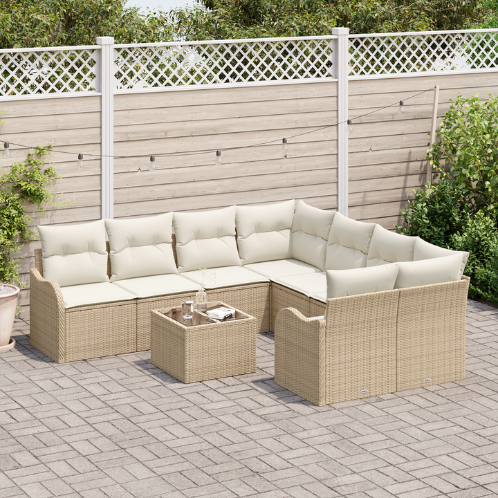 Havesofa Sæt med pude med opbevaring 9 pcs Beige polyrattan