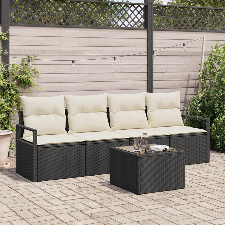 Sofa Sæt 5 pcs Sort og Cream polyrattan