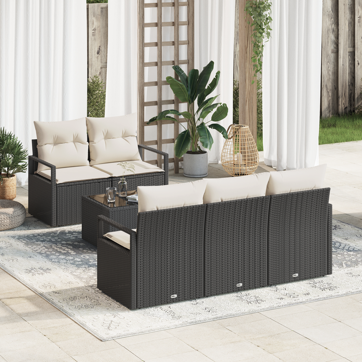 Sofa Sæt med pude 6 pcs Sort og Cream polyrattan