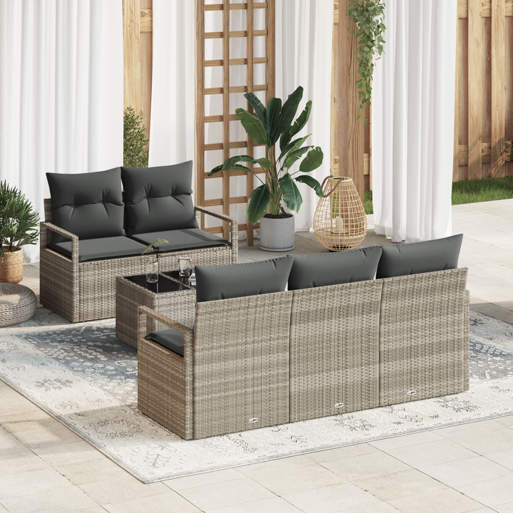 Sofa Sæt med pude 6 pcs Lysegrå polyrattan