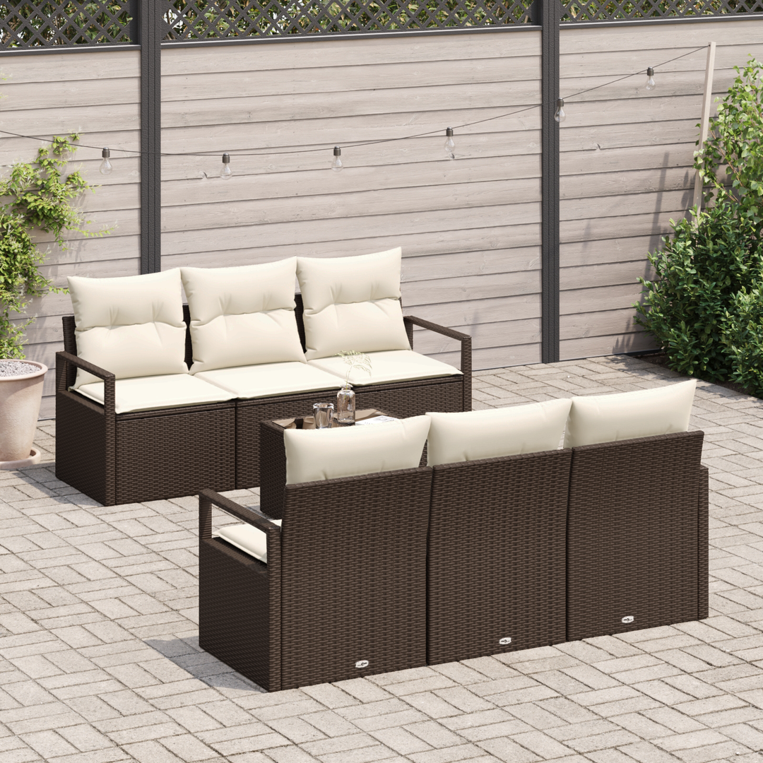 Sofa Sæt med pude 7 pcs Brun og Creme polyrattan