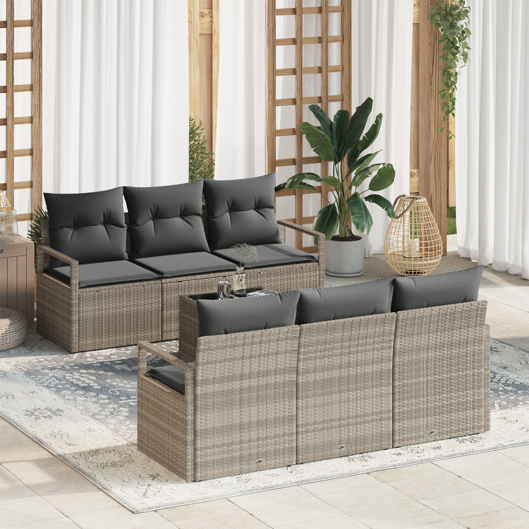 Sofa Sæt med pude 7 pcs Lysegrå polyrattan