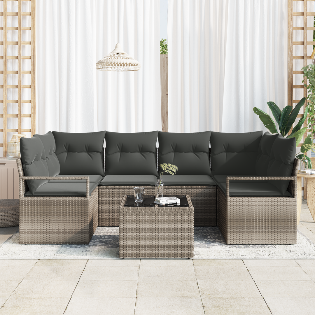 Sofa Sæt med pude 7 pcs Grå polyrattan