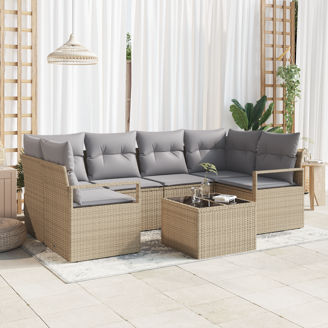 Sofa Sæt med pude 7 pcs Beige og grå polyrattan