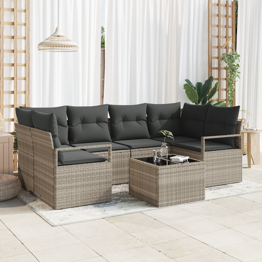 Sofa Sæt 7 pcs Lys grå og Mørk grå polyrattan