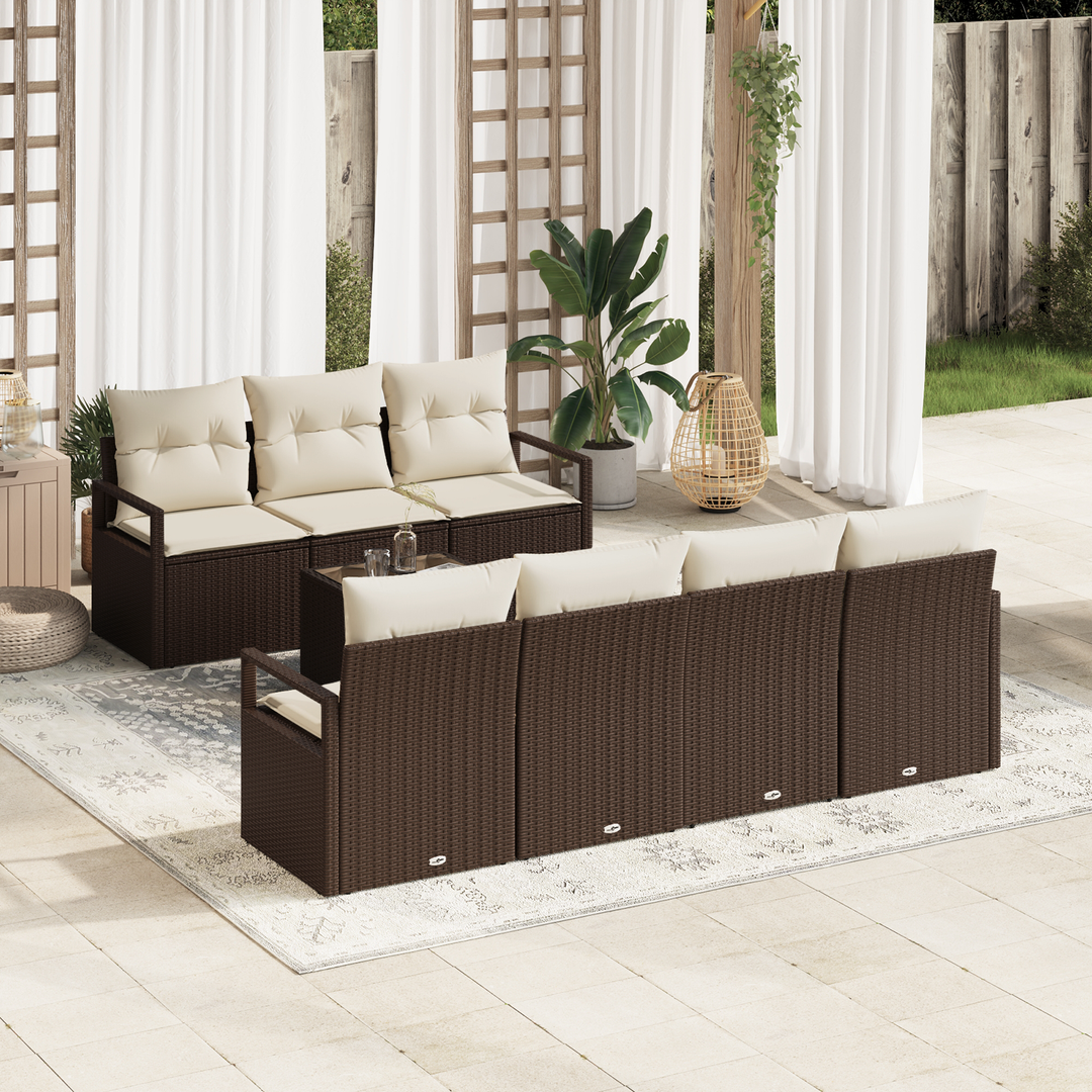 Sofa Sæt med pude 8 pcs Brun og Creme polyrattan