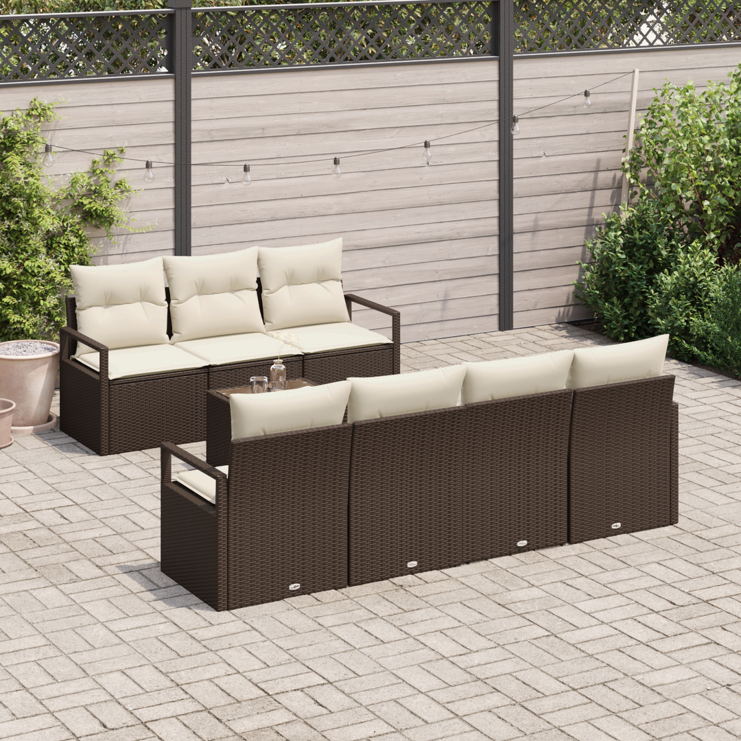 Sofa Sæt med pude 8 pcs Brun og Creme polyrattan