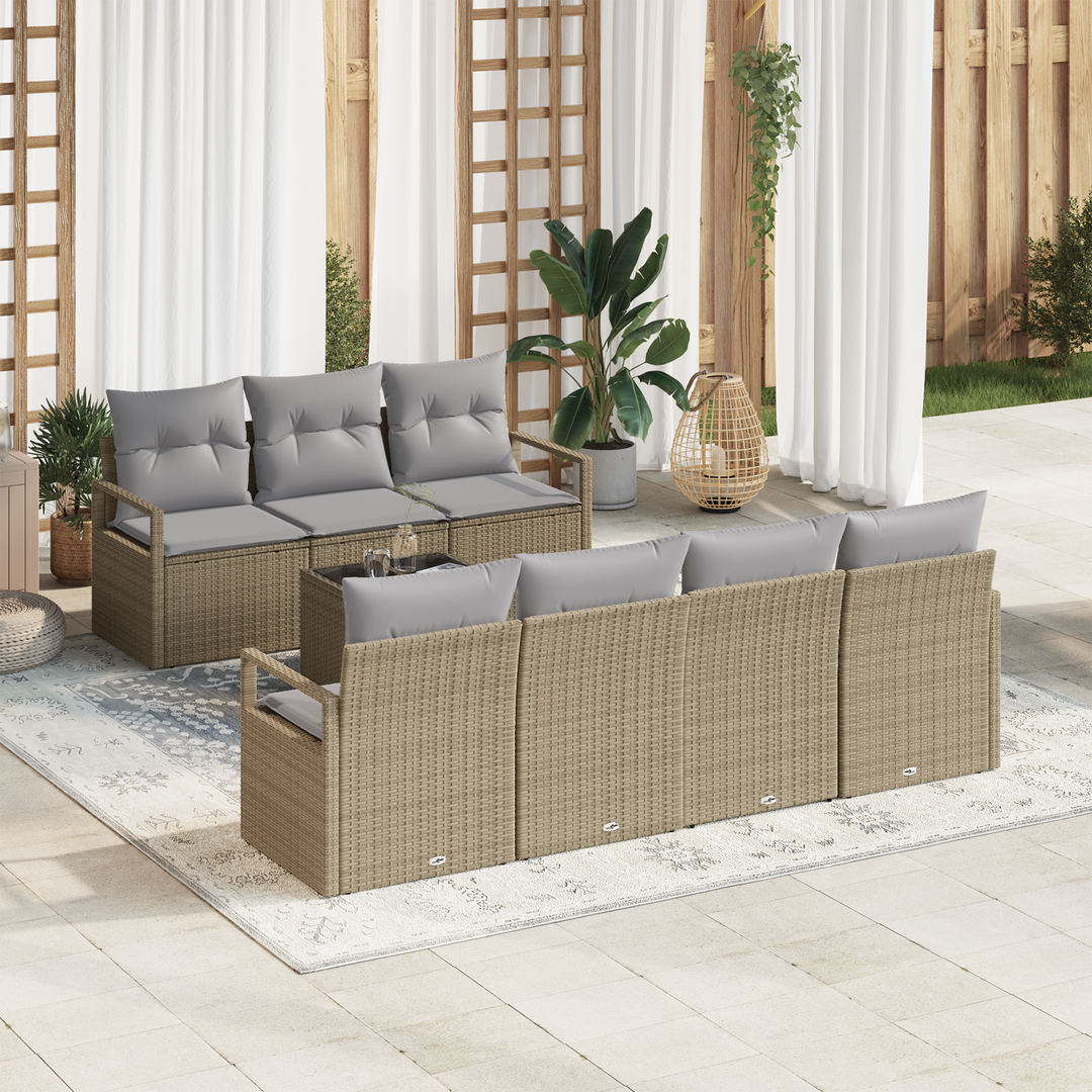 Sofa Sæt med pude 8 pcs Beige og grå polyrattan