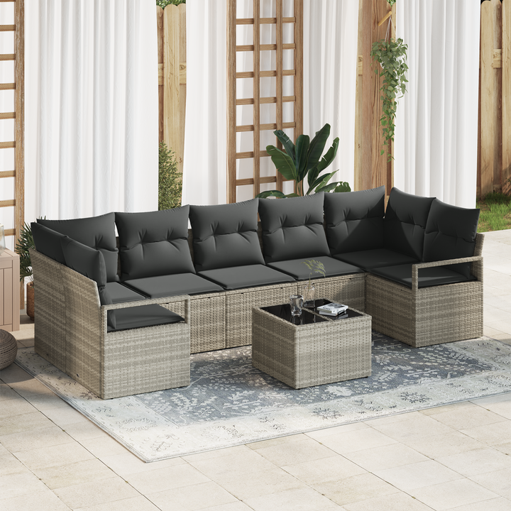 Sofa Sæt 8 pcs Lysegrå og mørkegrå polyrattan