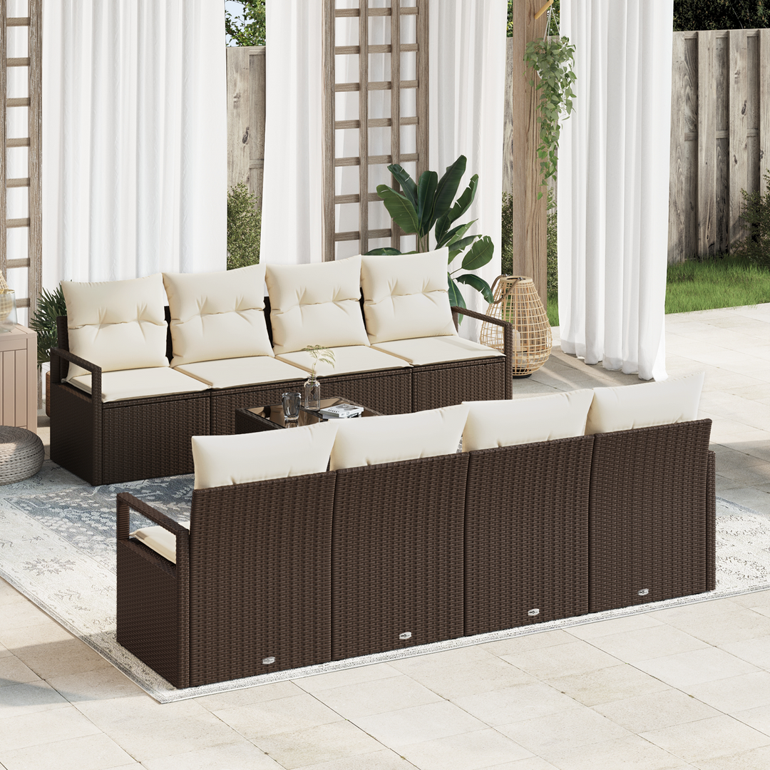 Sofa Sæt med pude 7 pcs Brun og Creme polyrattan