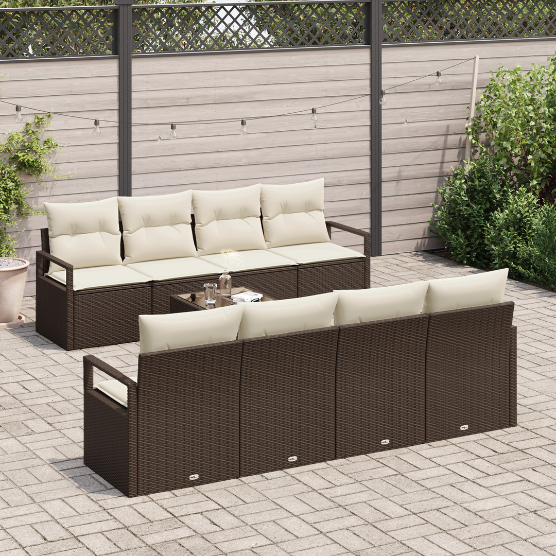 Sofa Sæt med pude 7 pcs Brun og Creme polyrattan