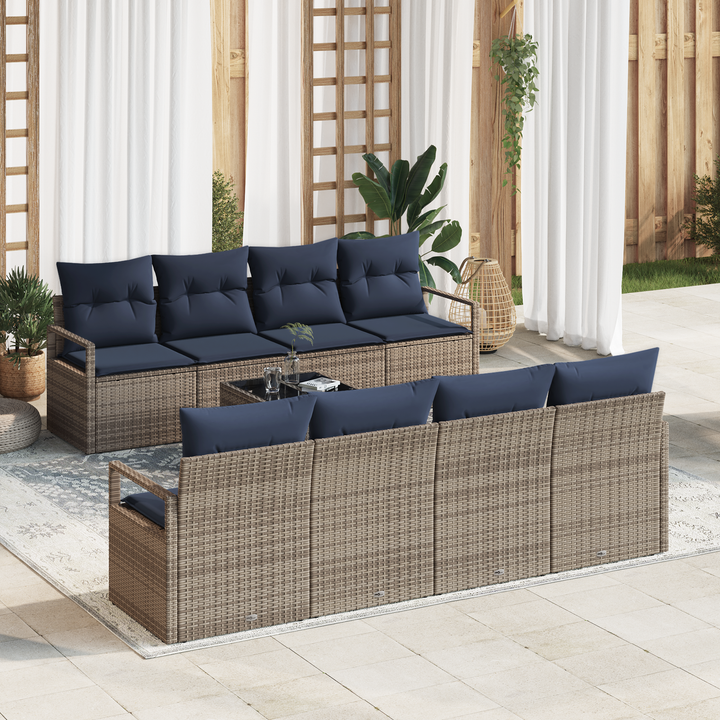 Sofa Sæt med pude 7 pcs Grå og Blå polyrattan
