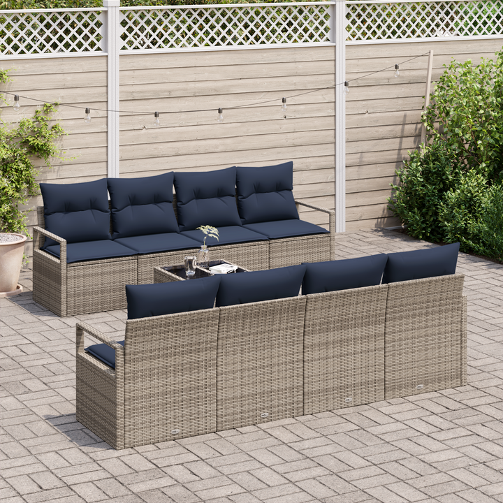 Sofa Sæt med pude 7 pcs Grå og Blå polyrattan