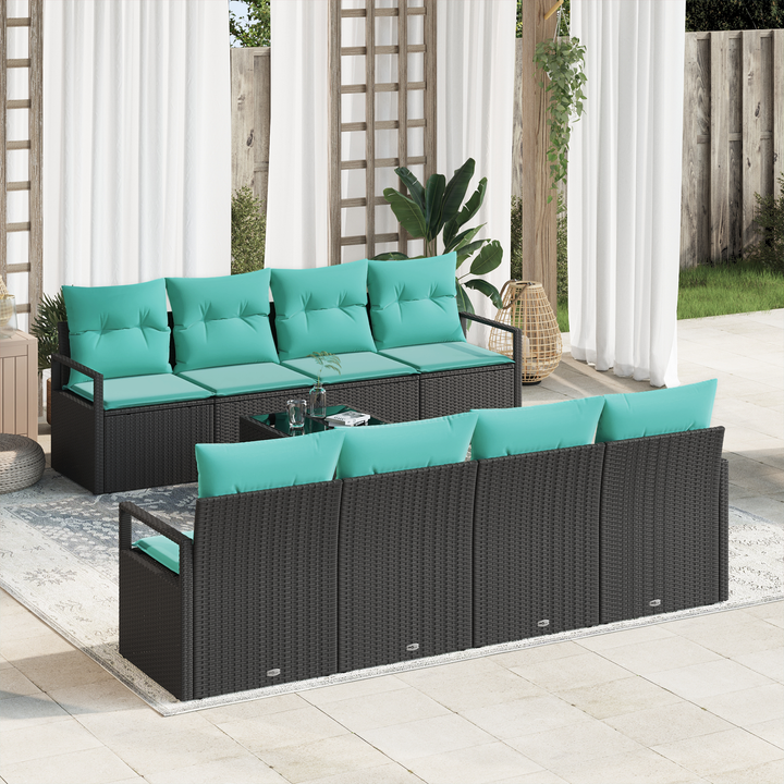 Sofa Sæt med pude 7 pcs Sort og Lys Blå polyrattan