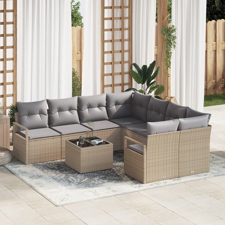 Sofa Sæt med pude 9 pcs Beige og grå polyrattan