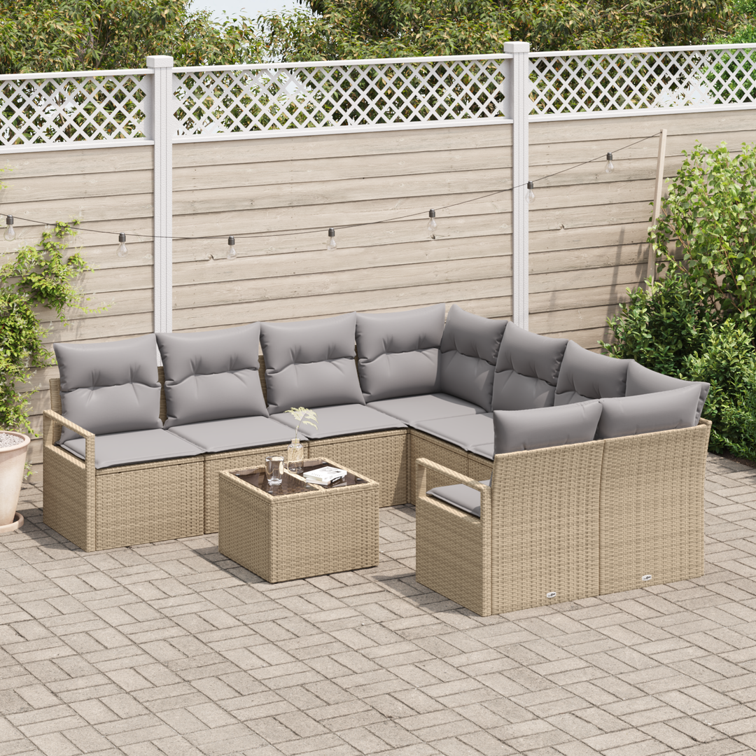 Sofa Sæt med pude 9 pcs Beige og grå polyrattan