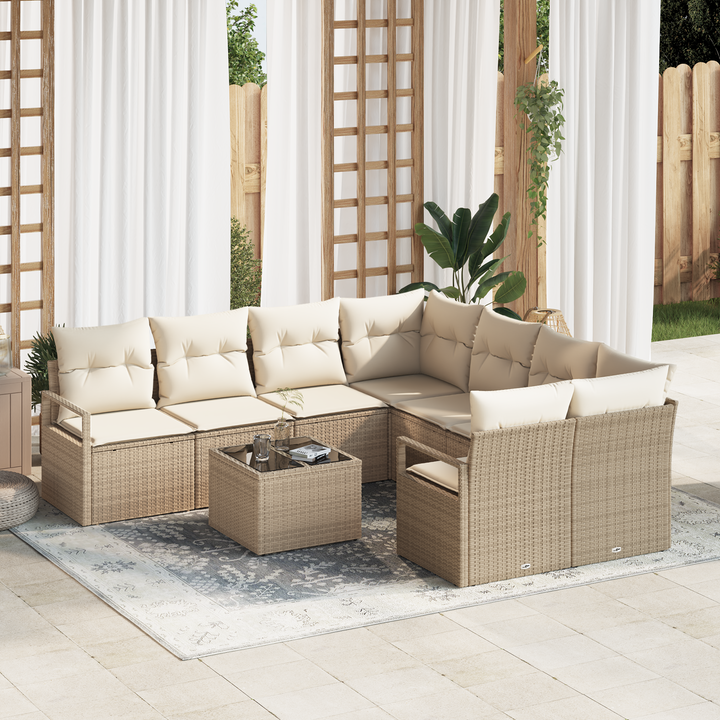 Sofa Sæt med pude 9 pcs Beige og creme polyrattan