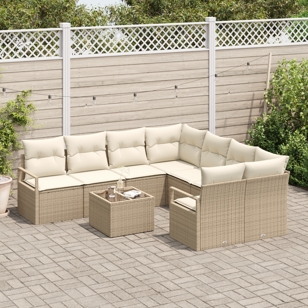 Sofa Sæt med pude 9 pcs Beige og creme polyrattan