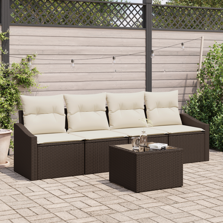 Sofa Sæt med pude med pude 5 pcs Brun og Creme polyrattan