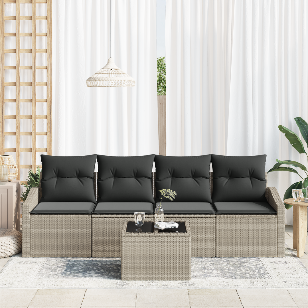 Sofa Sæt med pude med pude 5 pcs Lysegrå polyrattan