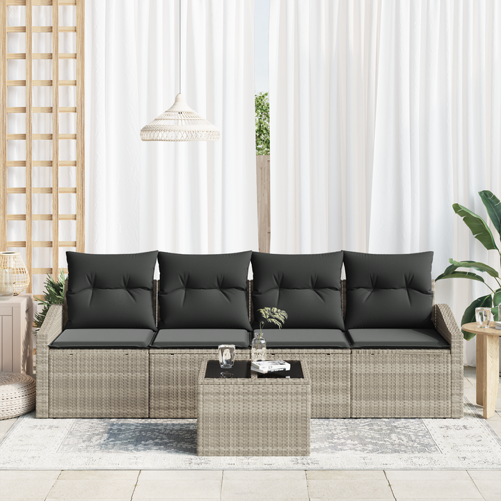 Sofa Sæt med pude med pude 5 pcs Lysegrå polyrattan