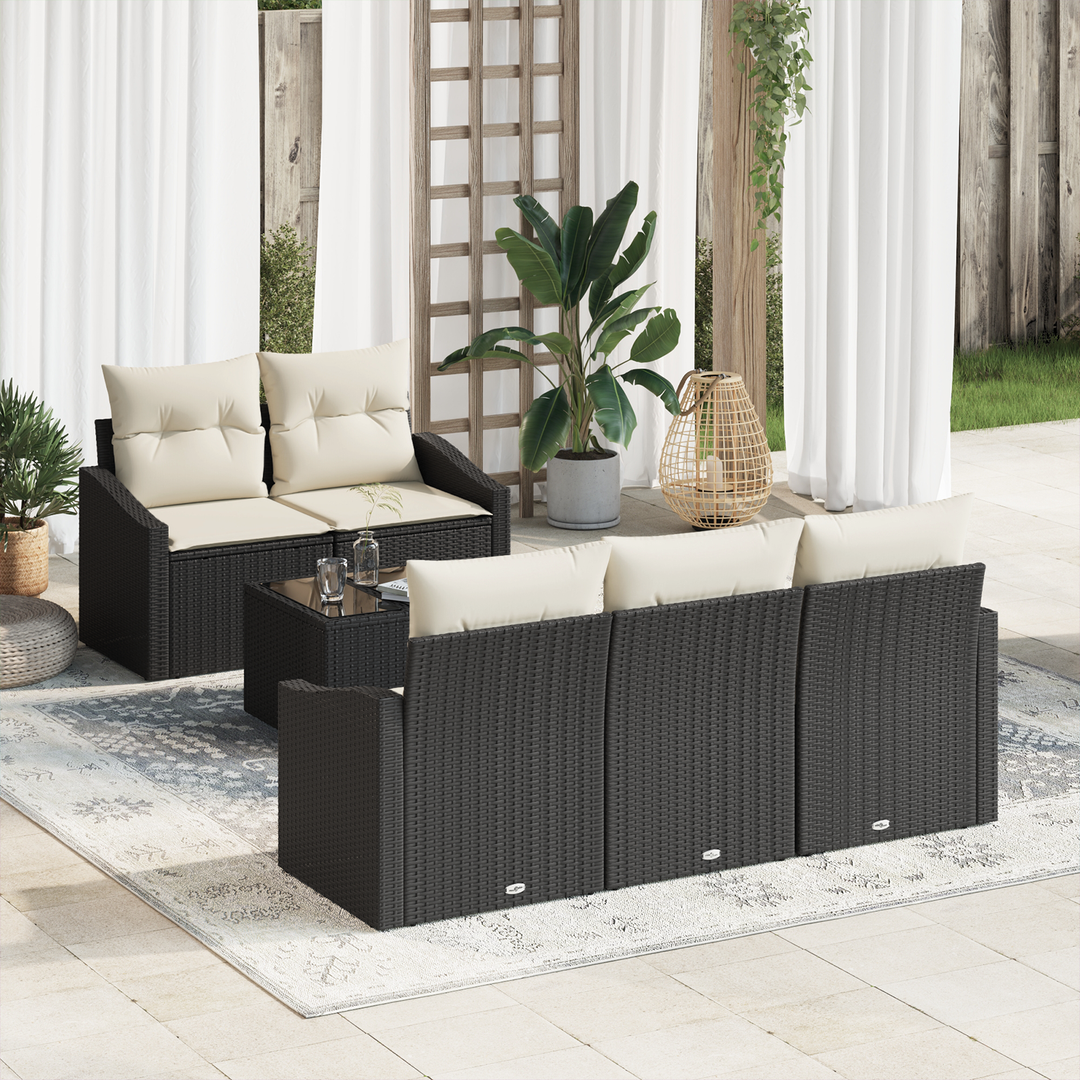 Sofa Sæt med pude med pude 6 pcs Sort og Cream polyrattan