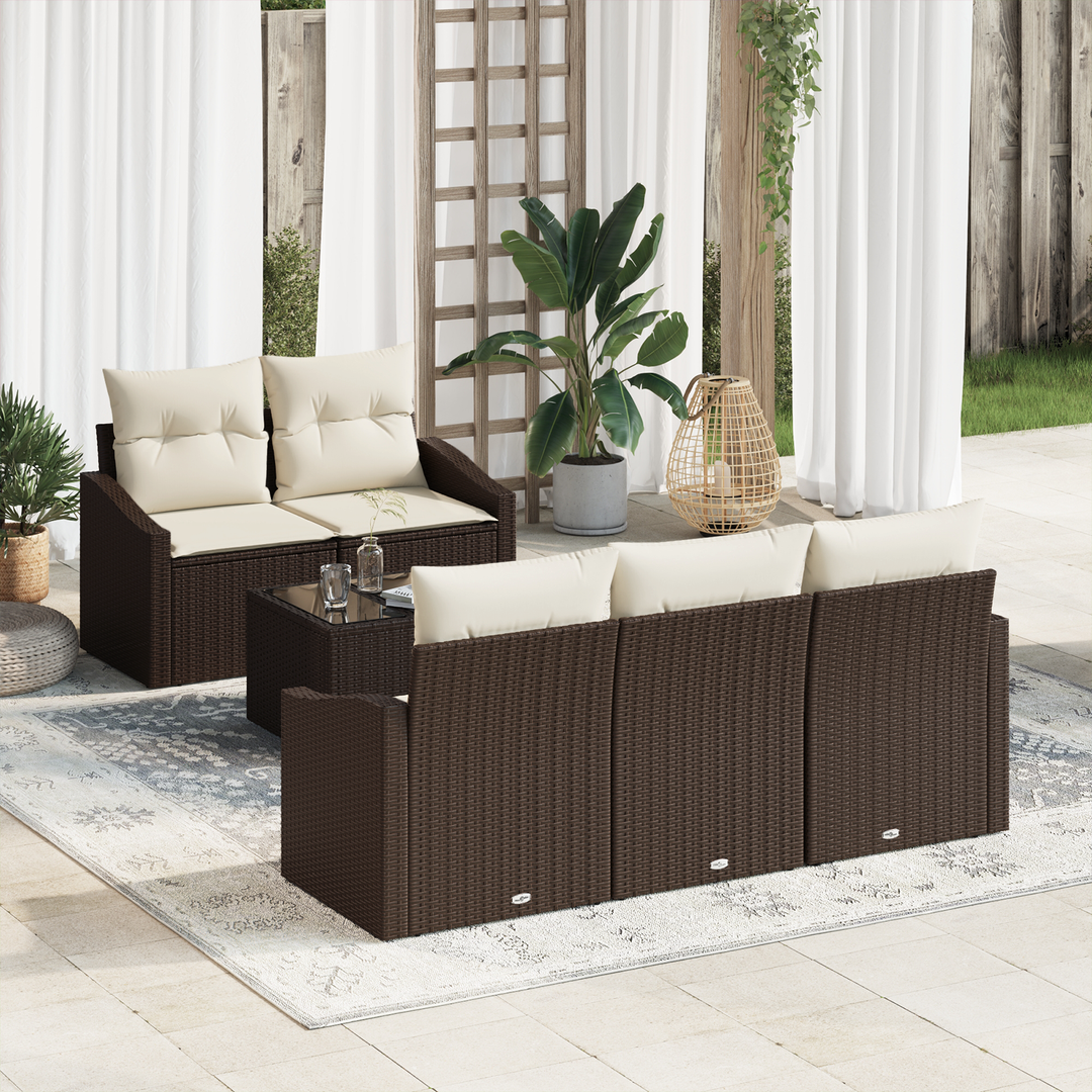 Sofa Sæt med pude med pude 6 pcs Brun og Creme polyrattan