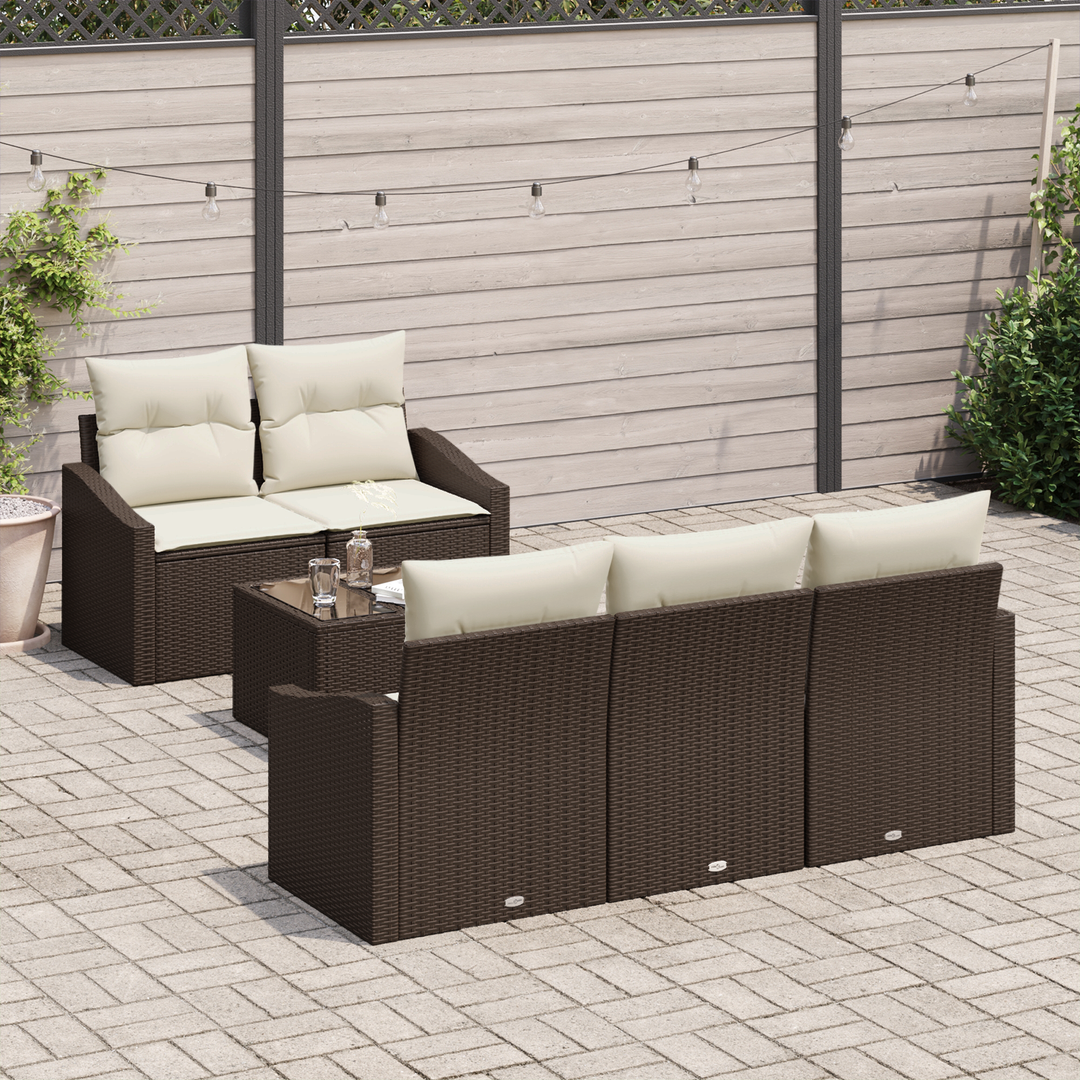 Sofa Sæt med pude med pude 6 pcs Brun og Creme polyrattan
