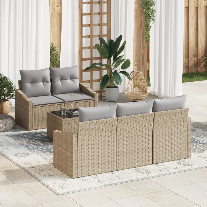 Sofa Sæt med pude med pude 6 pcs Beige og lys grå polyrattan