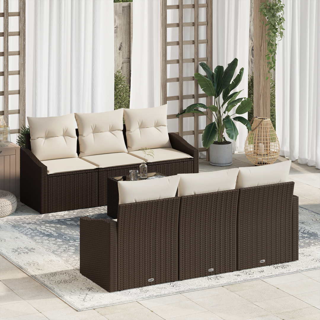Sofa Sæt med pude med pude 7 pcs Brun og Creme polyrattan