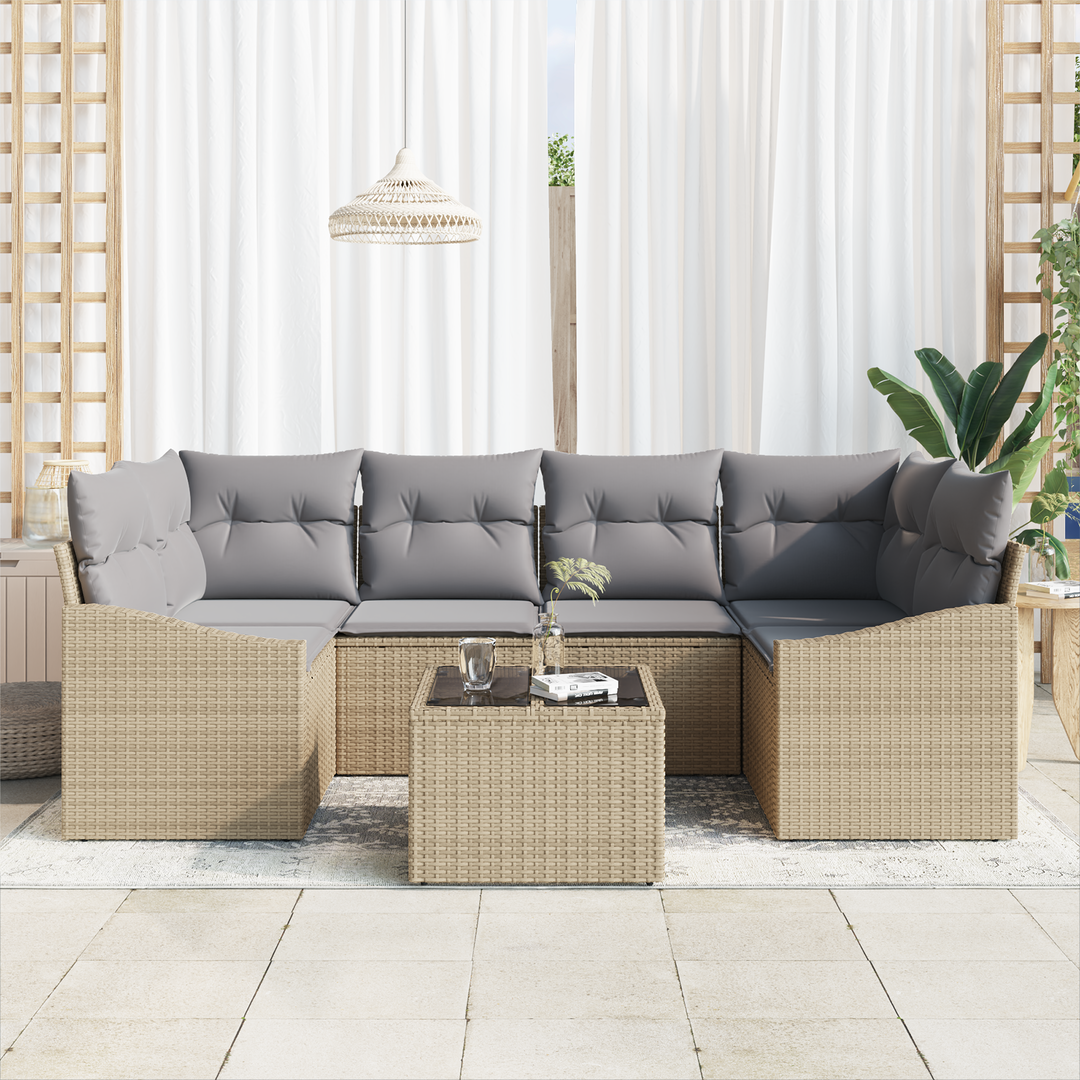 Sofa Sæt med pude med pude 7 pcs Beige og lys grå polyrattan