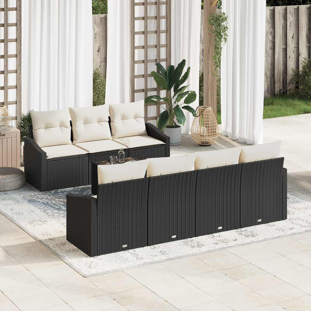 Sofa Sæt med pude med pude 8 pcs Sort og Cream polyrattan