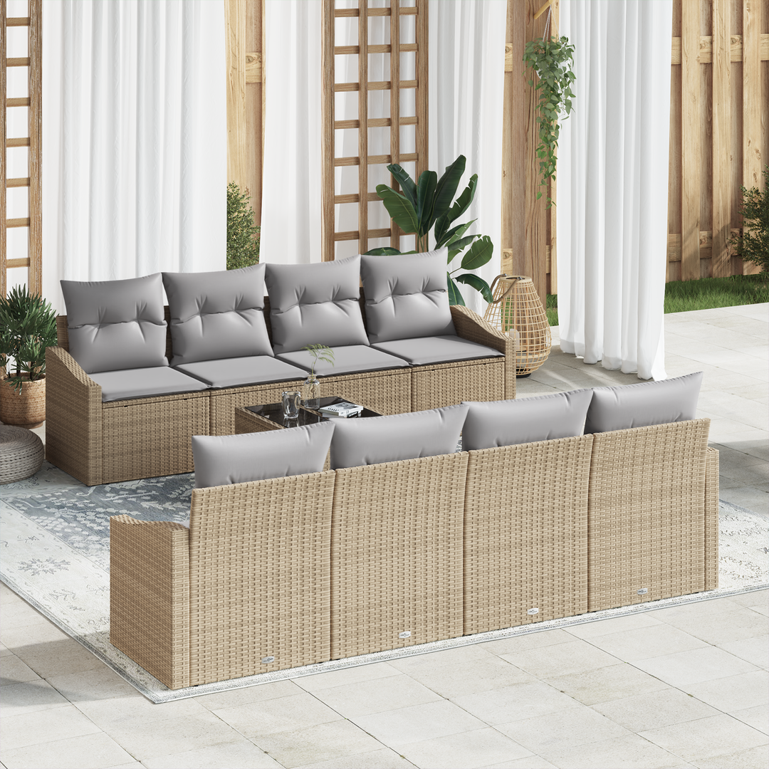Sofa Sæt med pude med pude 9 pcs Beige og lys grå polyrattan